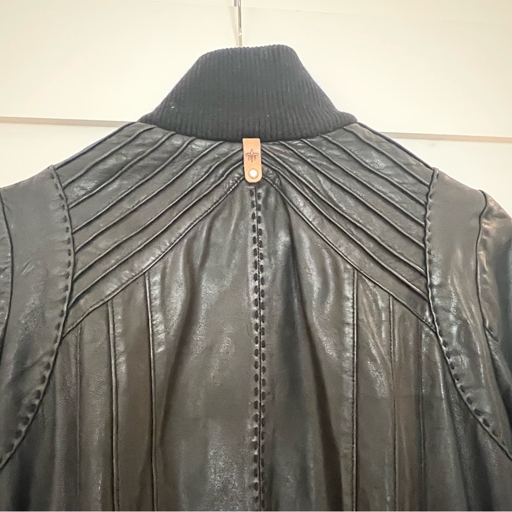 Mackage Black Leather Jacket with Ribbed Collar